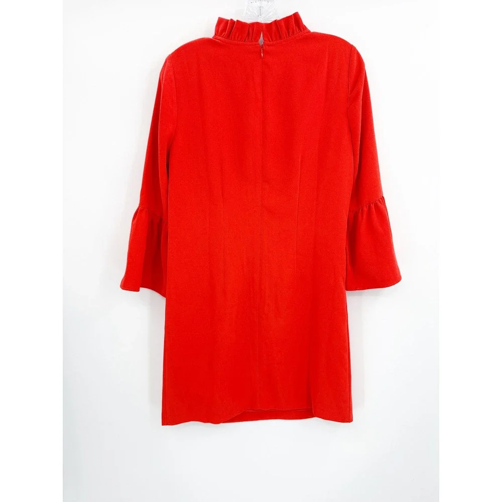 J.Crew Ruffle Neck Shift Dress 365 Crepe Brilliant Sunset Orange Red AK212 2
